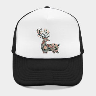 Red Deer Botanical Nature Art Illustration3 Hat
