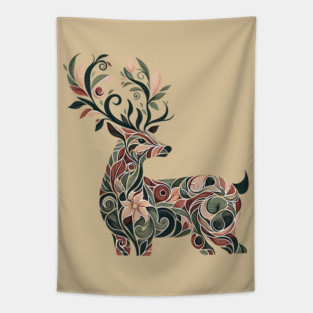 Red Deer Botanical Nature Art Illustration3 Tapestry