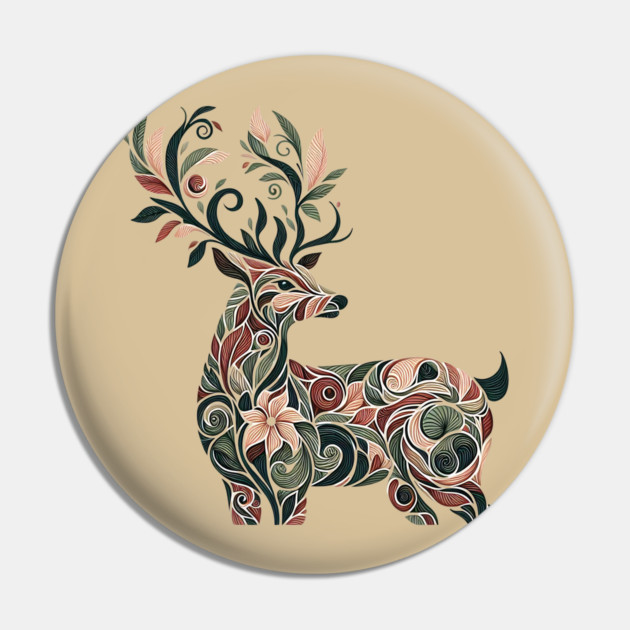 Red Deer Botanical Nature Art Illustration3 Pin by BirdsnStuff