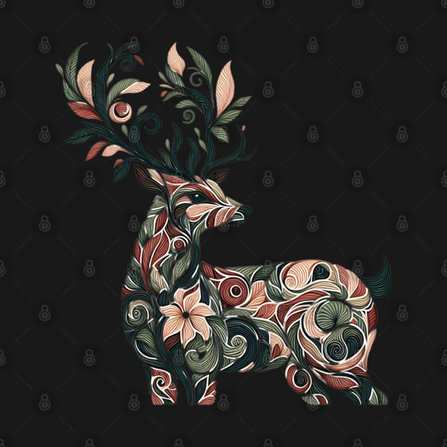 Red Deer Botanical Nature Art Illustration3 by BirdsnStuff