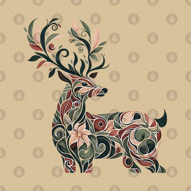 Red Deer Botanical Nature Art Illustration3 by BirdsnStuff