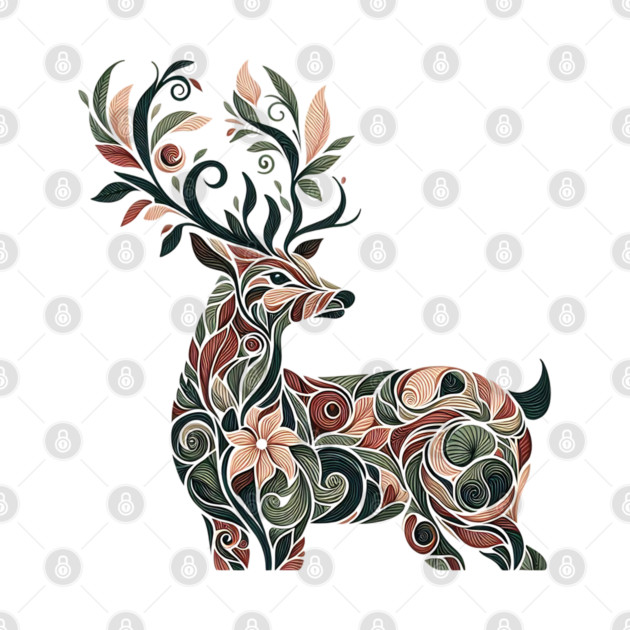 Red Deer Botanical Nature Art Illustration3 by BirdsnStuff