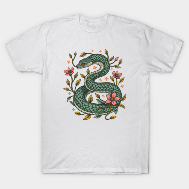 Botanical Serpent Nature Inspired Design T-Shirt by BirdsnStuff