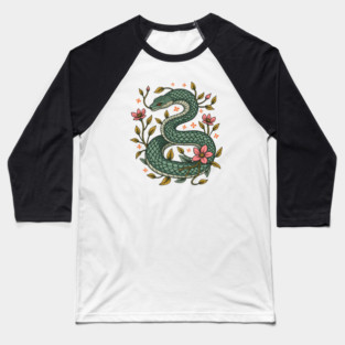 Botanical Serpent Nature Inspired Design Baseball T-Shirt