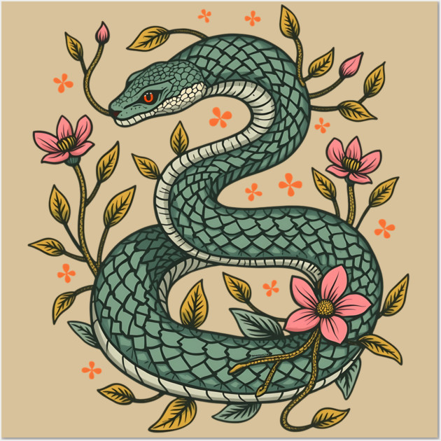 Botanical Serpent Nature Inspired Design Wall Art by BirdsnStuff