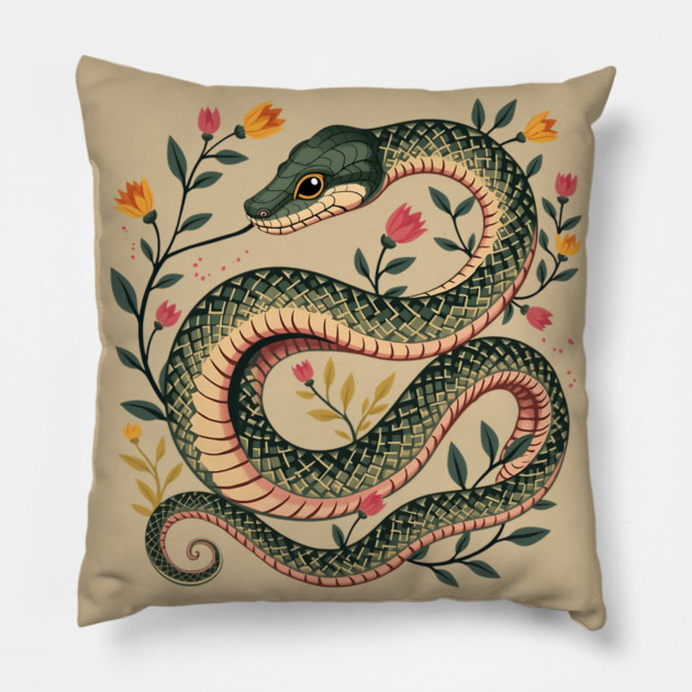 Botanical Serpent Nature Inspired Design2 Pillow by BirdsnStuff