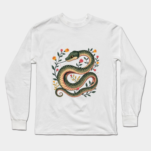 Botanical Serpent Nature Inspired Design2 Long Sleeve T-Shirt by BirdsnStuff