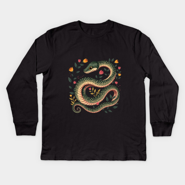 Botanical Serpent Nature Inspired Design2 Kids Long Sleeve T-Shirt by BirdsnStuff
