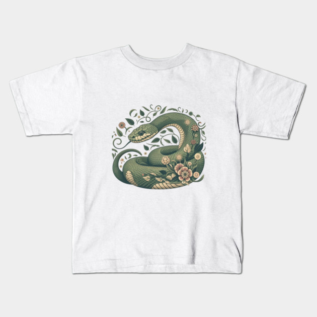 Botanical Serpent Nature Inspired Design3 Kids T-Shirt by BirdsnStuff