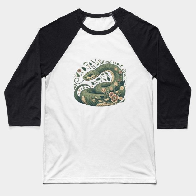 Botanical Serpent Nature Inspired Design3 Baseball T-Shirt by BirdsnStuff