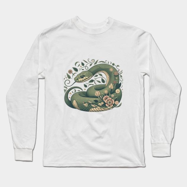 Botanical Serpent Nature Inspired Design3 Long Sleeve T-Shirt by BirdsnStuff
