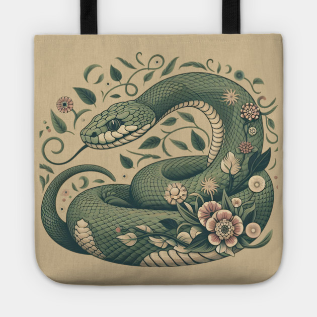 Botanical Serpent Nature Inspired Design3 Tote by BirdsnStuff