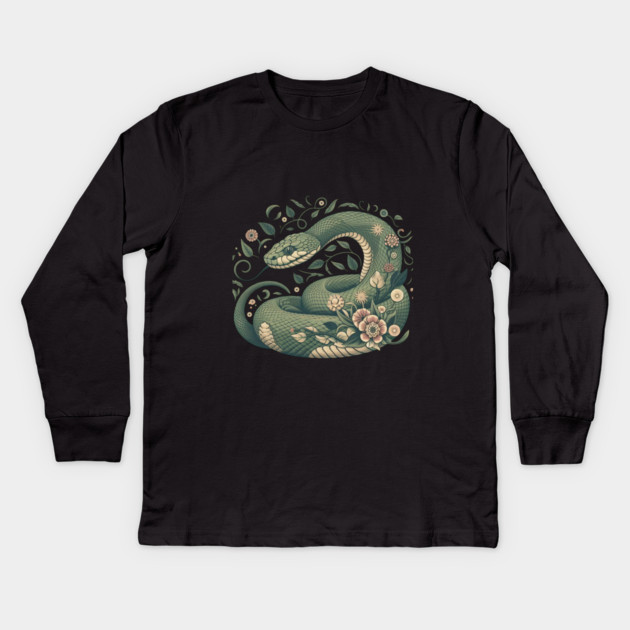 Botanical Serpent Nature Inspired Design3 Kids Long Sleeve T-Shirt by BirdsnStuff
