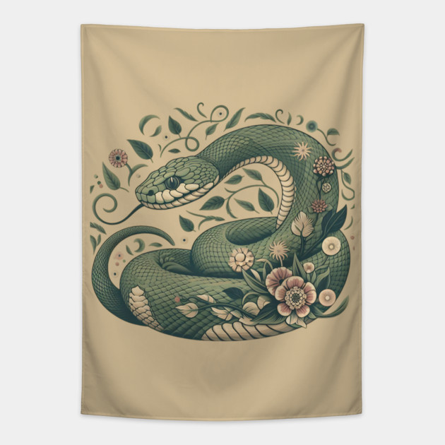 Botanical Serpent Nature Inspired Design3 Tapestry by BirdsnStuff