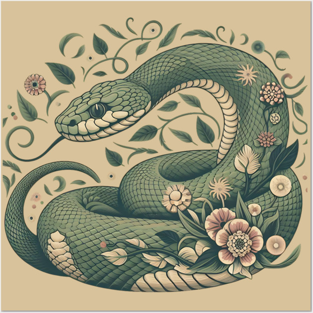 Botanical Serpent Nature Inspired Design3 Wall Art by BirdsnStuff