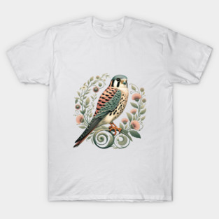 American Kestrel Botanical Nature Art Illustration T-Shirt