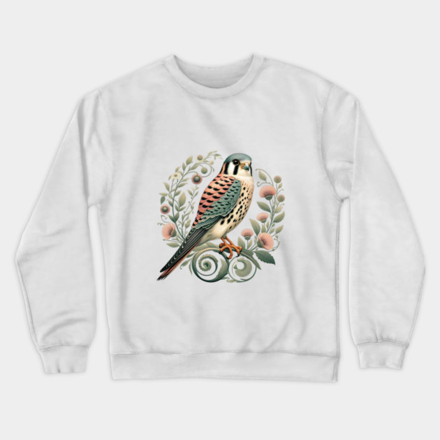 American Kestrel Botanical Nature Art Illustration Crewneck Sweatshirt by BirdsnStuff