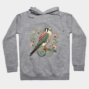 American Kestrel Botanical Nature Art Illustration Hoodie