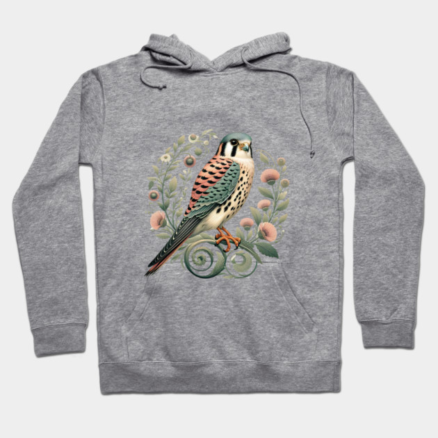 American Kestrel Botanical Nature Art Illustration Hoodie by BirdsnStuff