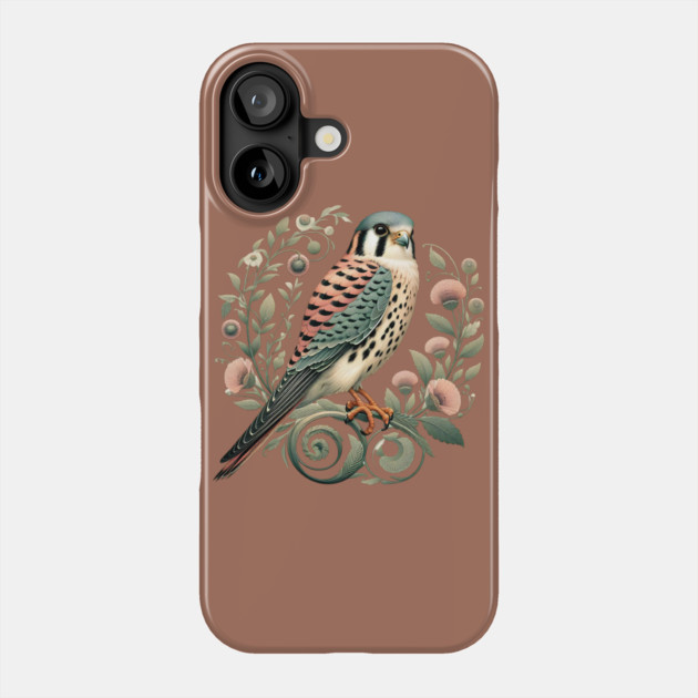 American Kestrel Botanical Nature Art Illustration Phone Case by BirdsnStuff