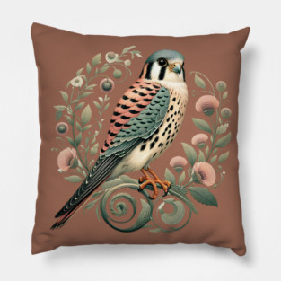 American Kestrel Botanical Nature Art Illustration Pillow