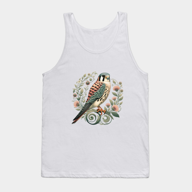 American Kestrel Botanical Nature Art Illustration Tank Top by BirdsnStuff