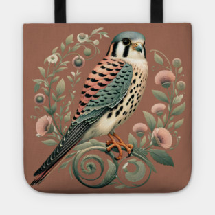American Kestrel Botanical Nature Art Illustration Tote