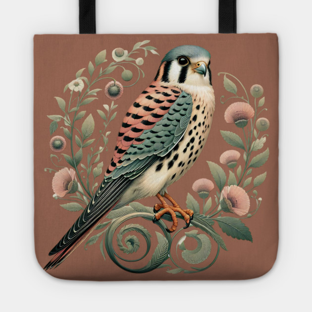 American Kestrel Botanical Nature Art Illustration Tote by BirdsnStuff
