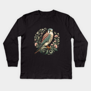 American Kestrel Botanical Nature Art Illustration Kids Long Sleeve T-Shirt