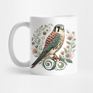 American Kestrel Botanical Nature Art Illustration Mug