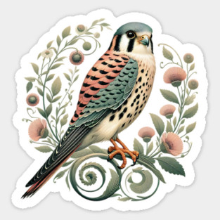 American Kestrel Botanical Nature Art Illustration Sticker