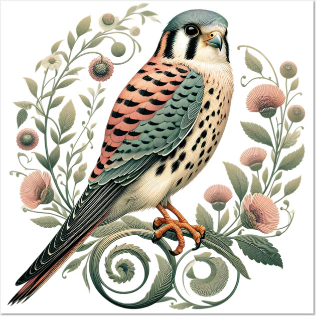 American Kestrel Botanical Nature Art Illustration Wall Art by BirdsnStuff