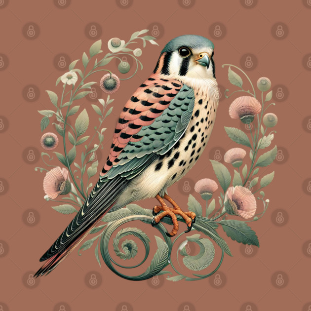 American Kestrel Botanical Nature Art Illustration by BirdsnStuff