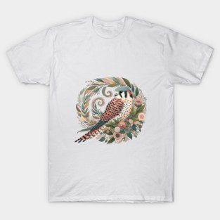 American Kestrel Botanical Nature Art Illustration2 T-Shirt