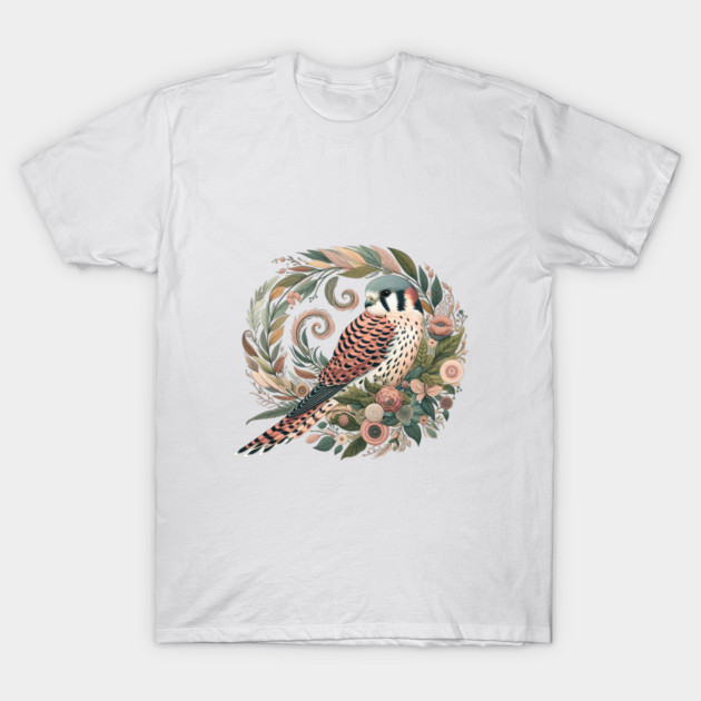 American Kestrel Botanical Nature Art Illustration2 T-Shirt by BirdsnStuff