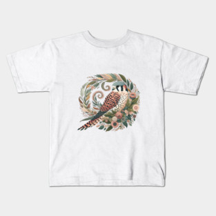 American Kestrel Botanical Nature Art Illustration2 Kids T-Shirt