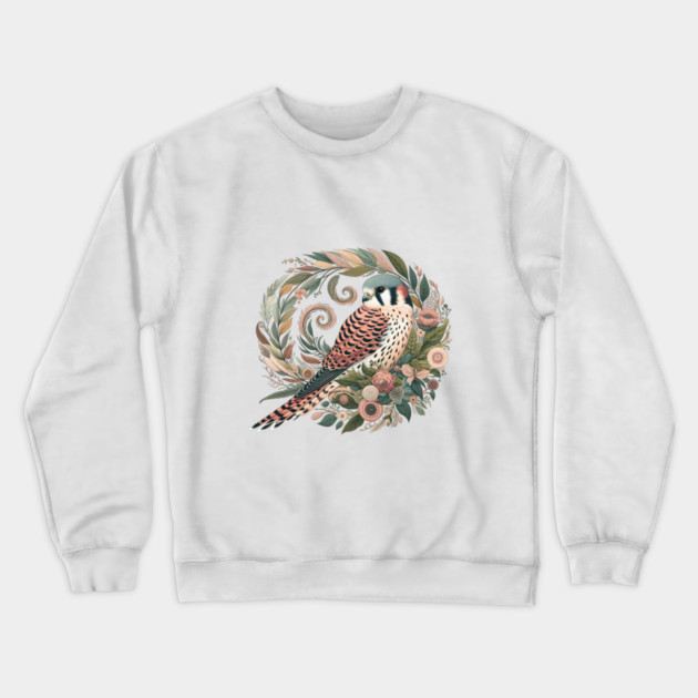 American Kestrel Botanical Nature Art Illustration2 Crewneck Sweatshirt by BirdsnStuff