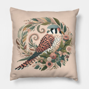 American Kestrel Botanical Nature Art Illustration2 Pillow