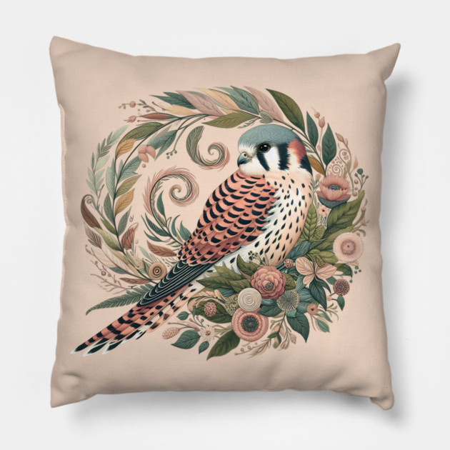 American Kestrel Botanical Nature Art Illustration2 Pillow by BirdsnStuff