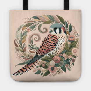 American Kestrel Botanical Nature Art Illustration2 Tote