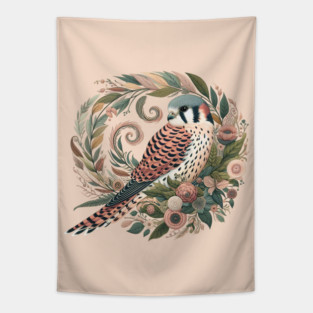 American Kestrel Botanical Nature Art Illustration2 Tapestry