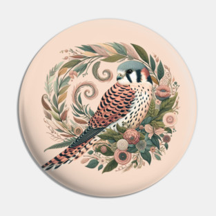 American Kestrel Botanical Nature Art Illustration2 Pin