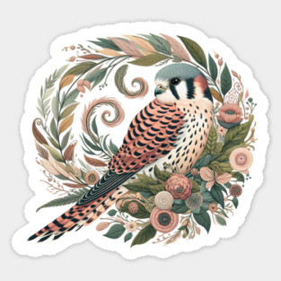 American Kestrel Botanical Nature Art Illustration2 Sticker