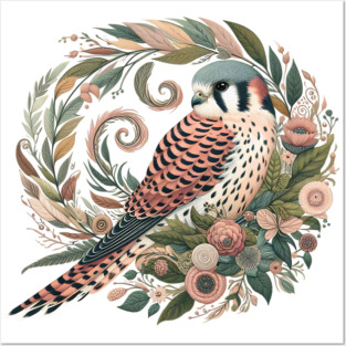 American Kestrel Botanical Nature Art Illustration2 Posters and Art