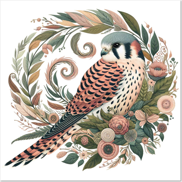 American Kestrel Botanical Nature Art Illustration2 Wall Art by BirdsnStuff