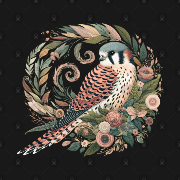 American Kestrel Botanical Nature Art Illustration2 by BirdsnStuff