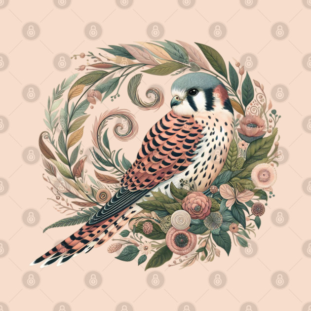 American Kestrel Botanical Nature Art Illustration2 by BirdsnStuff