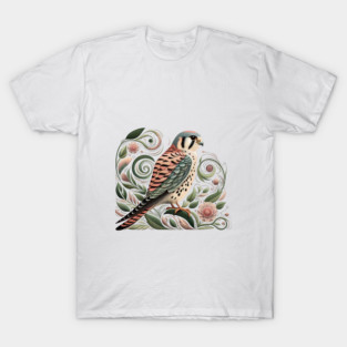 American Kestrel Botanical Nature Art Illustration3 T-Shirt