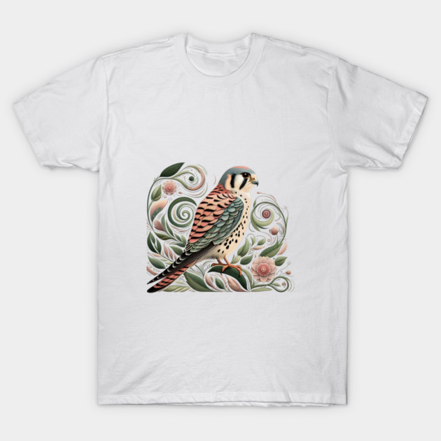 American Kestrel Botanical Nature Art Illustration3 T-Shirt by BirdsnStuff