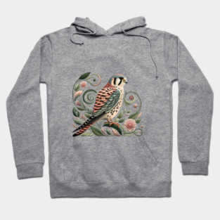 American Kestrel Botanical Nature Art Illustration3 Hoodie